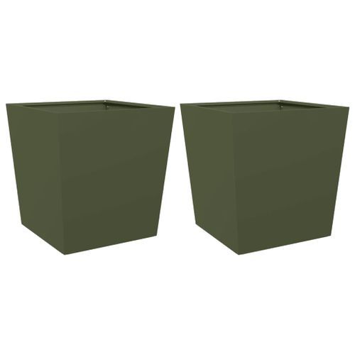 Jardinières 2 pcs vert olive 50x50x50 cm acier - Photo n°2; ?>