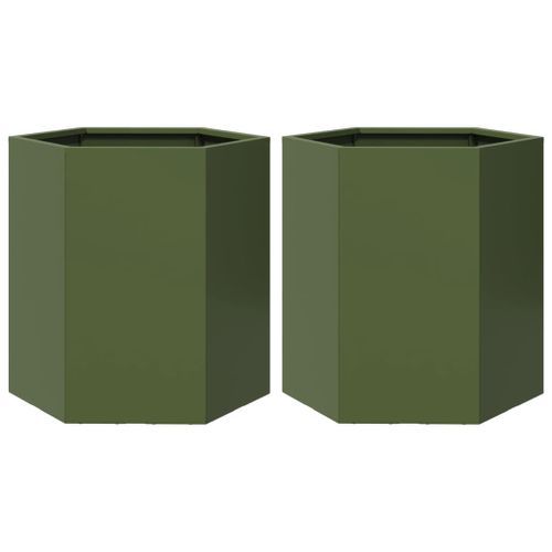 Jardinières 2 pcs vert olive hexagone 46x40x45 cm acier - Photo n°2; ?>