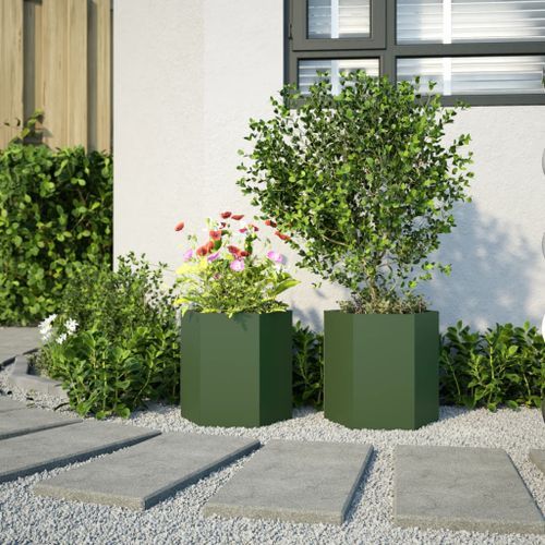 Jardinières 2 pcs vert olive hexagone 46x40x45 cm acier - Photo n°3; ?>