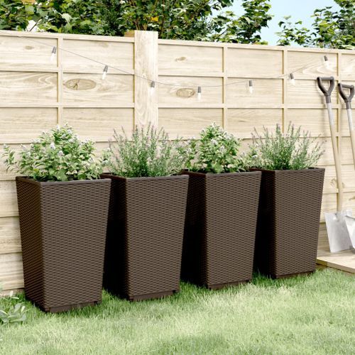 Jardinières 4 pcs marron 32,5x32,5x57 cm polypropylène - Photo n°3; ?>