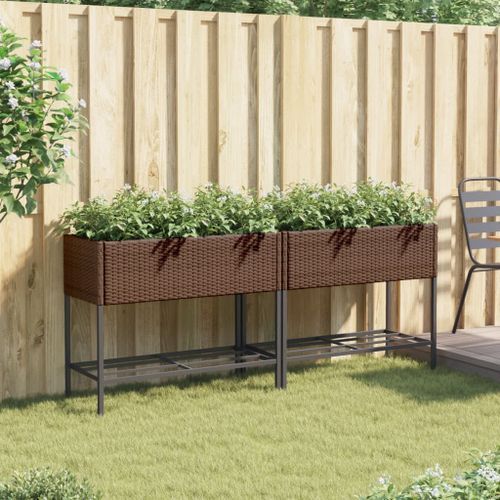 Jardinières avec étagère 2 pcs brun 90x40x75 cm résine tressée - Photo n°3; ?>