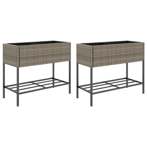 Jardinières avec étagère 2 pcs gris 90x40x75 cm résine tressée - Photo n°2; ?>