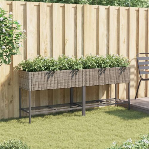 Jardinières avec étagère 2 pcs gris 90x40x75 cm résine tressée - Photo n°3; ?>