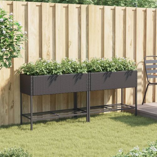 Jardinières avec étagère 2 pcs noir 90x40x75 cm résine tressée - Photo n°3; ?>