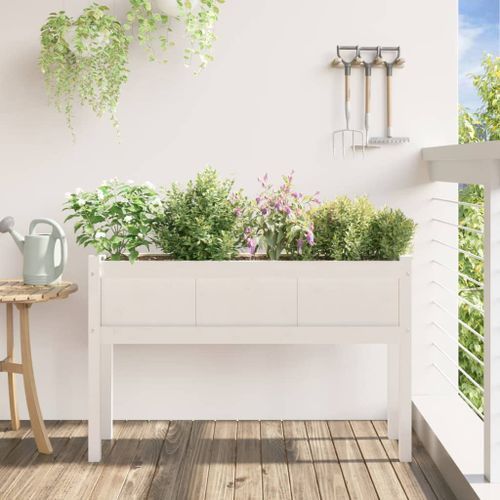 Jardinières avec pieds blanc 110x31x70 cm bois de pin massif - Photo n°3; ?>