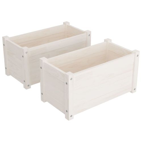 Jardinières d'extérieur 2 pcs Blanc 60x31x31 cm Bois de pin - Photo n°2; ?>