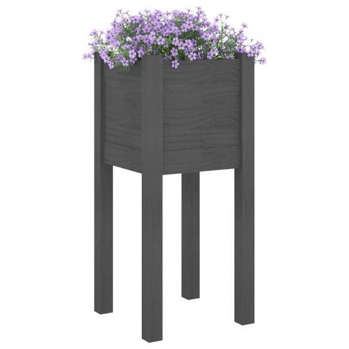 Jardinières d'extérieur 2 pcs Gris 31x31x70 cm Bois de pin - Photo n°3; ?>