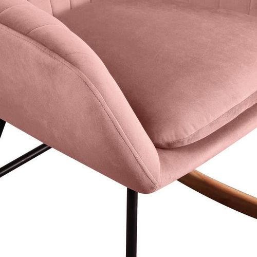 JENS Fauteuil Rocking Chair - Velours Vieux rose - Pieds hetre naturel - L 63 x P 75 x H 80 cm - Photo n°3; ?>