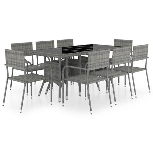 Jeu à dîner de jardin 9 pcs Résine tressée Anthracite et gris - Photo n°2; ?>