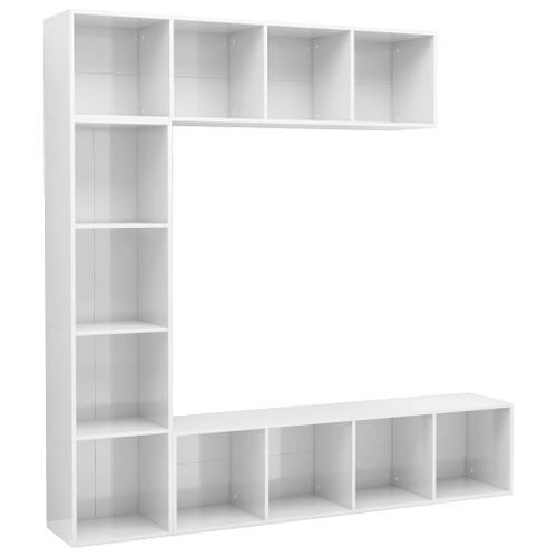 Jeu de bibliothèque/meuble TV 3 pcs Blanc brillant 180x30x180cm - Photo n°2; ?>