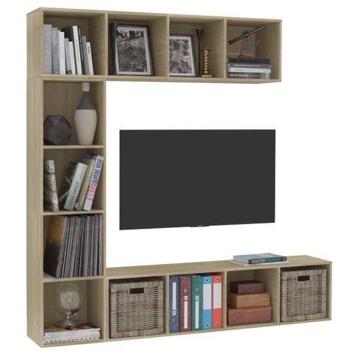 Jeu de bibliothèque/meuble TV 3 pcs Chêne sonoma 180x30x180 cm - Photo n°3; ?>