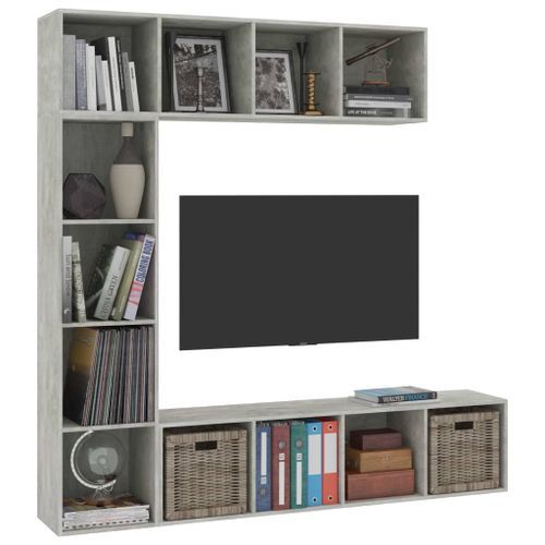 Jeu de bibliothèque/meuble TV 3 pcs Gris béton 180x30x180 cm - Photo n°3; ?>