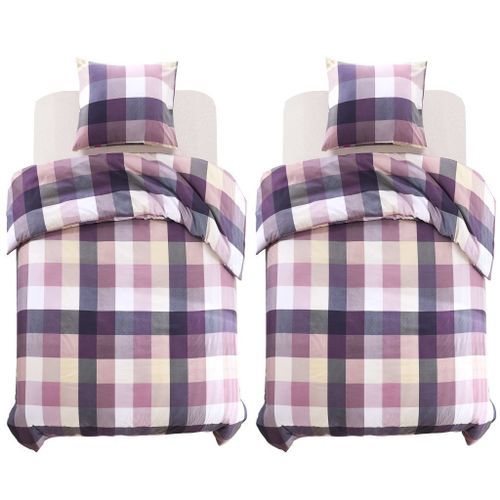 Jeu de housse de couette Carreaux Violet 155x200/80x80 cm 2 - Photo n°2; ?>