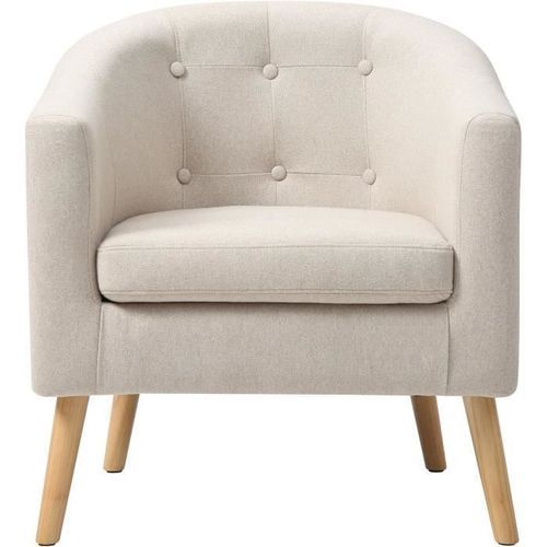 JOYCE Fauteuil pieds bois Hévéa massif - Tissu effet feutrine - Coloris lin - Scandinave - L 70 x P 64 cm - Photo n°2; ?>