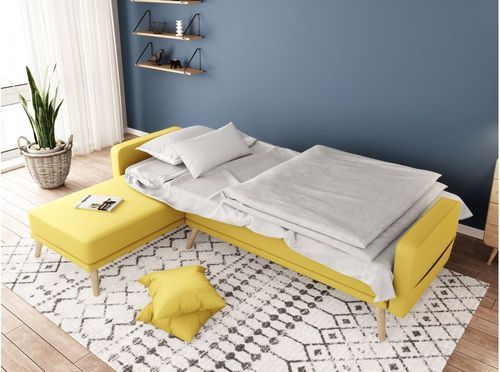 Canapé d'angle scandinave réversible et convertible tissu jaune Nolan 235 cm - Photo n°3; ?>