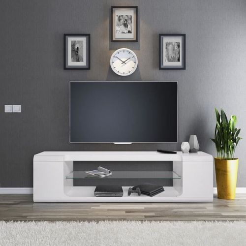 KENDAL Meuble TV - Blanc - L 150 x P 40 x H 40 cm - Photo n°3; ?>