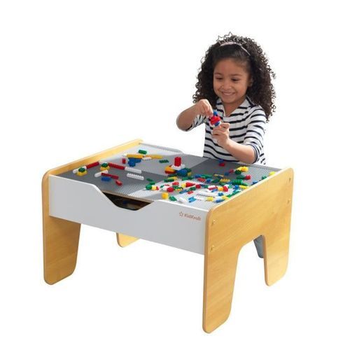 KidKraft - Table en bois 2 en 1 circuit train et briques de construction - 200 briques - comptatible avec LEGO et Brio - Photo n°2; ?>