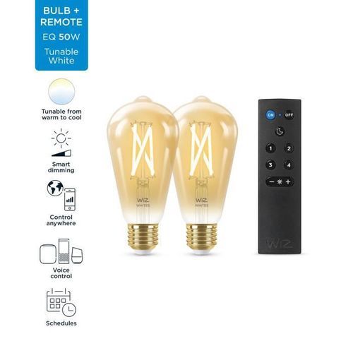 Kit de démarrage WiZ 2 ampoules connectées Edison Blanc variable E27 50W + Télécommande nomade variateur de lumiere - Photo n°2; ?>