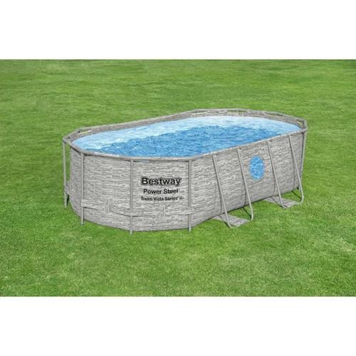 Kit Piscine hors sol BESTWAY Power Steel- 427 x 250 x 100 cm - Ovale (Livrée avec filtre a cartouche, bâche, échelle et diffuseur) - Photo n°3; ?>