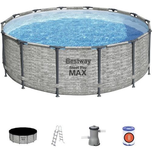 Kit Piscine hors sol tubulaire BESTWAY Steel Pro Max - 427 x 122 cm - Ronde (Livrée avec pompe de filtration, échelle + bâche) - Photo n°2; ?>