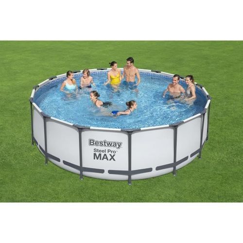 Kit Piscine hors sol tubulaire BESTWAY Steel Pro Max - 457 x 122 cm - Ronde (Livrée avec pompe de filtration, échelle, bâche) - Photo n°2; ?>