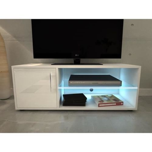 KORA Meuble TV contemporain avec éclairage LED laqué blanc - L 100 cm - Photo n°3; ?>