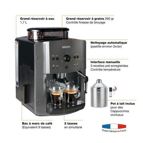 KRUPS YY4451FD Machine a café automatique avec broyeur a grains Essential avec mousseur a lait - Pression 15 bars - Grise - Photo n°3; ?>