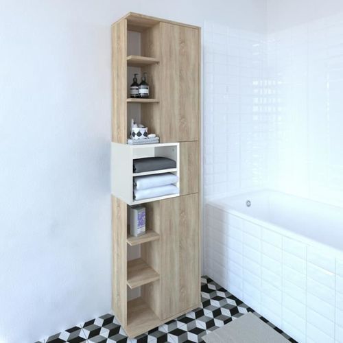 KUBE Colonne de salle bain L 50 cm - Décor chene naturel et blanc mat - Photo n°2; ?>