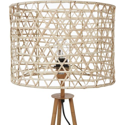 Lampadaire trépied en métal avec abat jour en bambou naturel 145 cm - Photo n°2; ?>