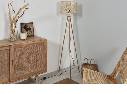 Lampadaire trépied en métal avec abat jour en bambou naturel 145 cm - Photo n°3; ?>