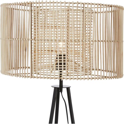 Lampadaire trépied en métal noir avec abat jour en rotin naturel 145 cm - Photo n°2; ?>