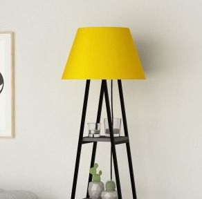 Lampadaire 4 étagères tissu jaune et bois anthracite Kasper 165 cm - Photo n°3; ?>