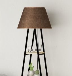 Lampadaire 4 étagères tissu marron et bois anthracite et Chêne clair Kasper 165 cm - Photo n°3; ?>