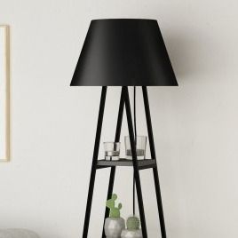 Lampadaire 4 étagères tissu noir et bois anthracite Kasper 165 cm - Photo n°3; ?>