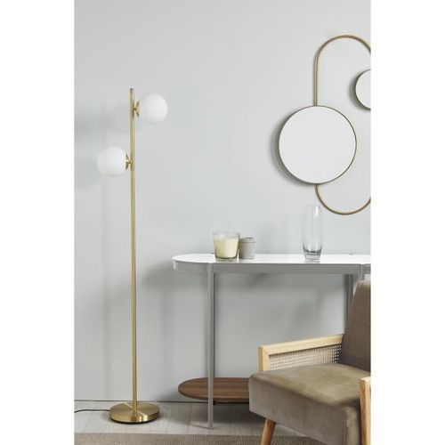 Lampadaire Abat-jour 2 boules en verre - Doré - H 160 cm - RETRO - Photo n°2; ?>