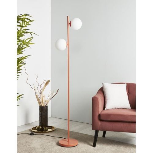 Lampadaire Abat-jour 2 boules en verre - Terracotta - H 160 cm - RETRO - Photo n°2; ?>