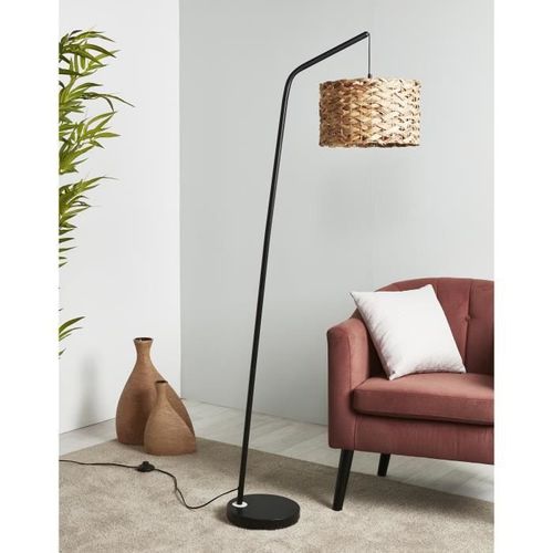 Lampadaire Abat-jour en rotin - Pieds métal noir - D34 x H20 cm - JACINTHE - Photo n°2; ?>