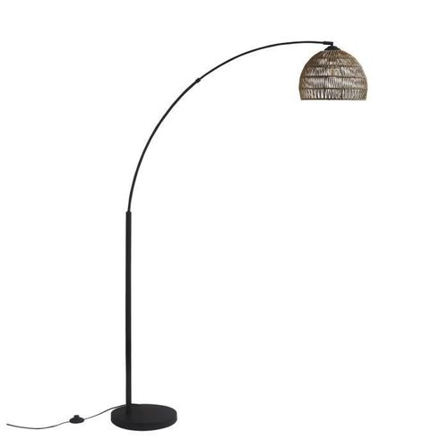 Lampadaire Arc aspect rotin Hauteur 170cm - E27 - 40 W - Noir - Photo n°2; ?>