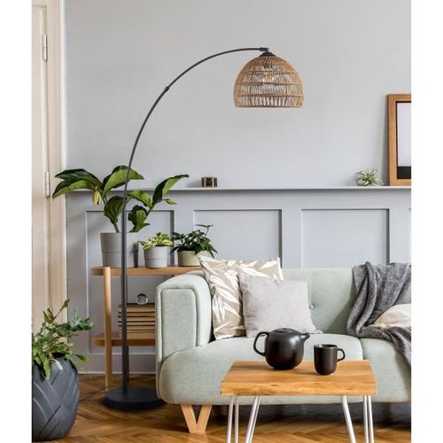 Lampadaire Arc aspect rotin Hauteur 170cm - E27 - 40 W - Noir - Photo n°3; ?>