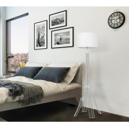 Lampadaire Eiffel 139 cm - Tissu chic et pied métal blanc - Photo n°2; ?>