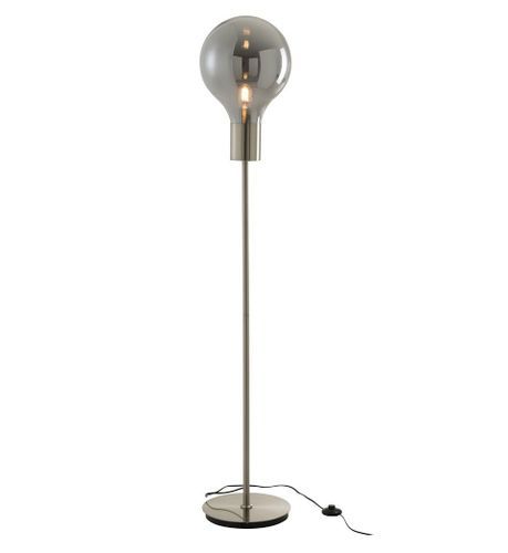 Lampadaire globe verre gris et pied métal argenté Liath - Photo n°2; ?>