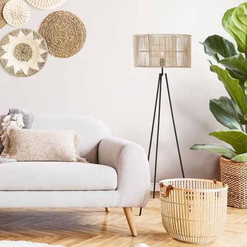 Lampadaire rotin pied métal - 48x150 cm - Abajour : 50x50x28,8 cm - Photo n°2; ?>