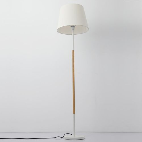 Lampadaire tissu blanc et pied bois clair Camina - Photo n°2; ?>