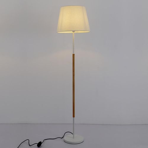 Lampadaire tissu blanc et pied bois clair Camina - Photo n°3; ?>