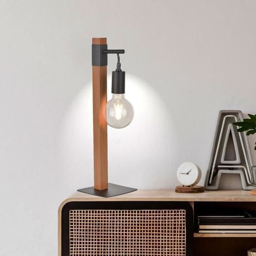 Lampe base carrée - Métal et bois - H 50 x Ø 16 cm - Chene - Photo n°3; ?>