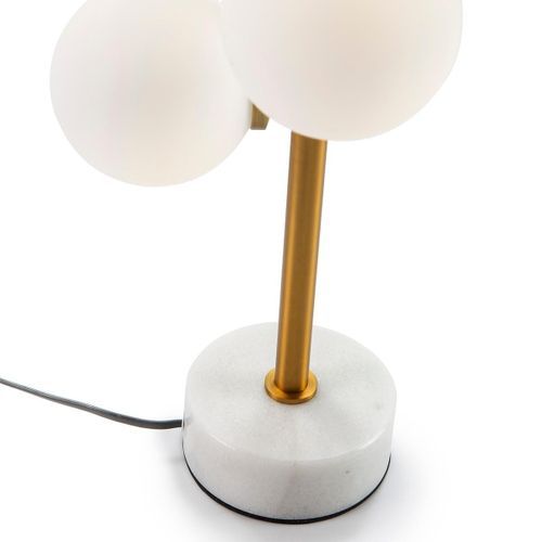 Lampe de table verre blanc et pied métal doré Kitch - Photo n°3; ?>