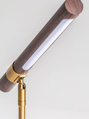 Lampe de table bois foncé et pied métal doré Dionni - Photo n°2; ?>