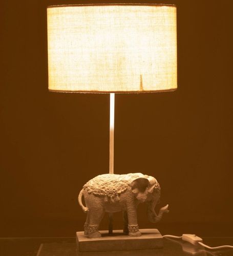 Lampe de table éléphant tissu et résine blanc Omani - Photo n°3; ?>