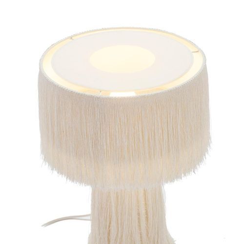 Lampe de table tissu à franges blanc Angie - Photo n°3; ?>