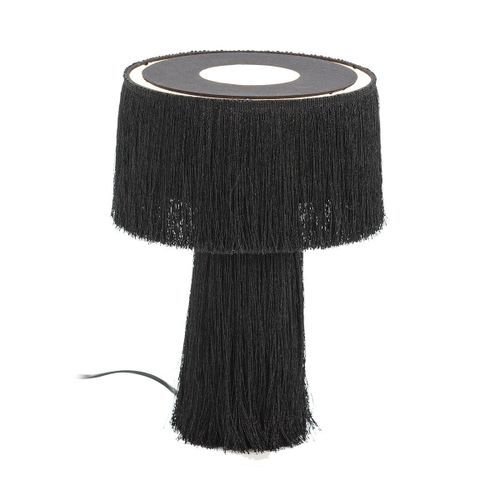 Lampe de table tissu à franges noir Angie - Photo n°2; ?>